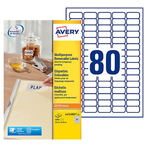 Avery L4732REV Etiquettes enlevables 35,6 x 16,9 mm blanches imprimantes jet d'encre et laser - 25 feuilles - 2000 étiquettes