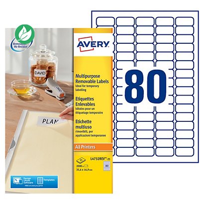 Avery L4732REV Etiquettes enlevables blanches 35,6 x 16,9 mm - Boîte de 2000 - 1