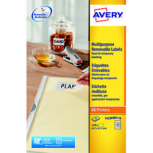 Avery L4736REV Etiquettes enlevables blanches 45,7 x 21,2 mm - 1200 étiquettes