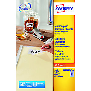 Avery L4737REV Etiquettes enlevables blanches 63,5 x 29,6 mm - 675 étiquettes