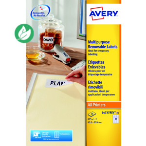 Avery L4737REV Etiquettes enlevables blanches 63,5 x 29,6 mm - Boîte de 675