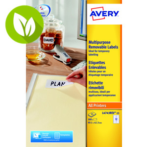 Avery (L4743REV-25) Etiqueta multiuso removible, 99,1 x 42,3 mm, caja de 300 unidades, cantos redondeados, blanco