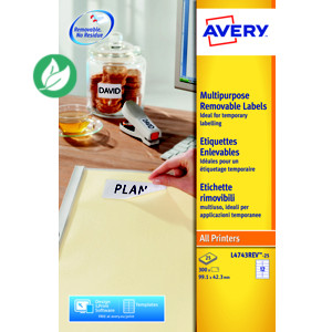 Avery L4743REV Etiquettes enlevables blanches 99,1 x 42,3 mm - Boîte de 300
