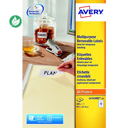 Avery L4743REV Etiquettes enlevables blanches 99,1 x 42,3 mm - Boîte de 300 - 1