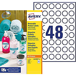 Avery L4850REV Etiquettes enlevables blanches rondes D25 mm - 1200 étiquettes