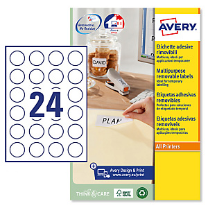 Avery (L4851REV-25) Etiqueta multiuso removible, redonda 37 mm, caja de 600 unidades, blanco Avery (L4851REV-25) Etiqueta multiuso removible, redonda 37 mm, caja de 600 unidades, blanco