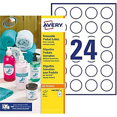 Avery L4851REV Etiquettes multi-usages enlevables blanches rondes D.37 mm - 600 étiquettes