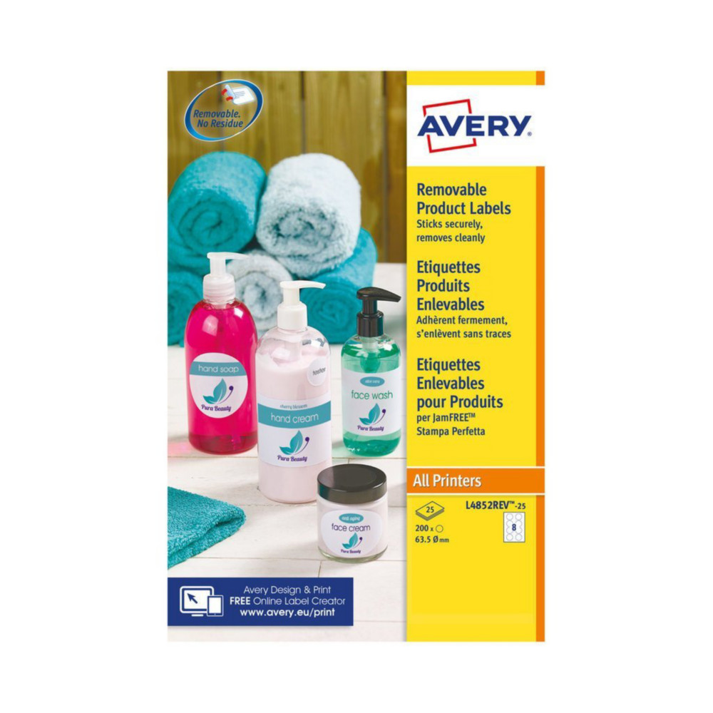 Avery L4852REV Etiquettes produits enlevables blanches rondes Ø.63,5 mm - Boîte de 200