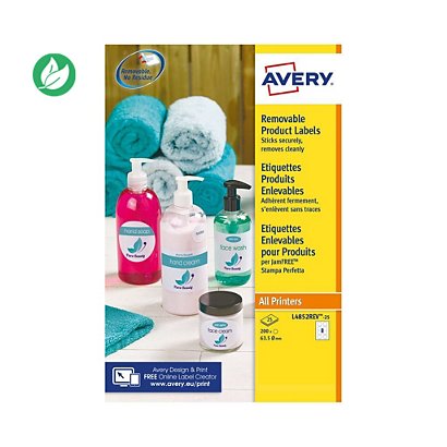 Avery L4852REV Etiquettes produits enlevables blanches rondes Ø.63,5 mm - Boîte de 200 - 1