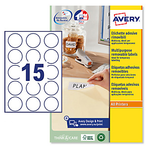 Avery (L4853REV-25) Etiqueta multiuso removible, redonda 51 mm, caja de375 unidades, blanco Avery (L4853REV-25) Etiqueta multiuso removible, redonda 51 mm, caja de375 unidades, blanco