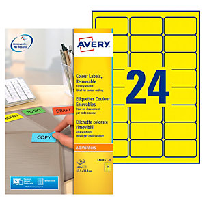 Avery L6035 Etiquettes classement couleur enlevables 63,5 x 33,9 mm - Jaune - Boîte de 480