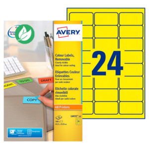 Avery L6035 Etiquettes classement couleur enlevables 63,5 x 33,9 mm - Jaune - Boîte de 480 Avery L6035 Etiquettes classement couleur enlevables 63,5 x 33,9 mm - Jaune - Boîte de 480