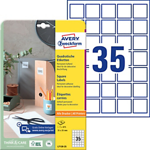 Avery (L7120-25) Etiqueta cubriente permanente, 35 x 35 mm, caja de 875 unidades, cantos redondeados, blanco