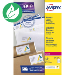 Avery L7162 Etiquettes courrier blanches pour imprimantes laser 99,1 x 33,9 mm - 40 feuilles - 640 étiquettes