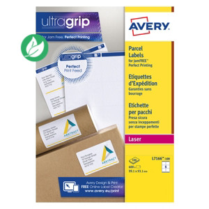 Avery L7166 Etiquettes adresses blanches laser 99,1 x 93,1 mm - Boîte de 600 Avery L7166 Etiquettes adresses blanches laser 99,1 x 93,1 mm - Boîte de 600