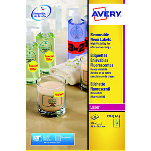 Avery L7263Y Etiquettes enlevables 99,1 x 38,1 mm jaune fluorescent imprimantes jet d'encre et laser - 25 feuilles - 350 étiquettes