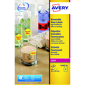 Avery L7263Y Etiquettes d'identification enlevables laser 99,1 x 38,1 mm - Jaune fluorescent - Boîte