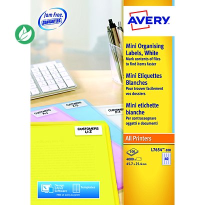 Avery L7654 Mini étiquettes multi-usages blanches 45,7 x 25,4 mm - Boîte de 4000