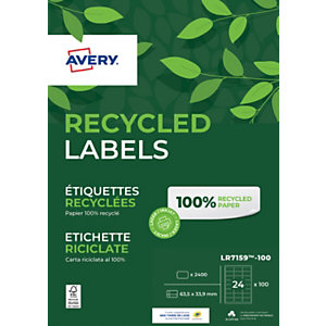 Avery LR7159 Etiquettes adresses blanches 100% recyclées 63,5 x 33,9 mm - Boîte de 2400