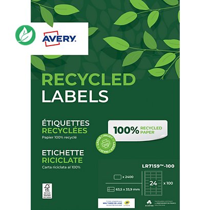 Avery LR7159 Etiquettes adresses blanches 100% recyclées 63,5 x 33,9 mm - Boîte de 2400 - 1
