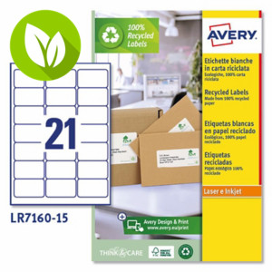 Avery (LR7160-15) Etiqueta permanente 100% reciclada, 63,5 x 38,1 mm, caja de 315 unidades, cantos redondeados, blanco