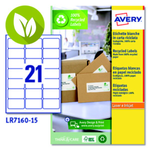 Avery (LR7160-15) Etiqueta permanente 100% reciclada, 63,5 x 38,1 mm, caja de 315 unidades, cantos redondeados, blanco Avery (LR7160-15) Etiqueta permanente 100% reciclada, 63,5 x 38,1 mm, caja de 315 unidades, cantos redondeados, blanco