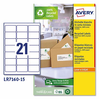 Avery (LR7160-15) Etiqueta permanente 100% reciclada, 63,5 x 38,1 mm, caja de 315 unidades, cantos redondeados, blanco - 1
