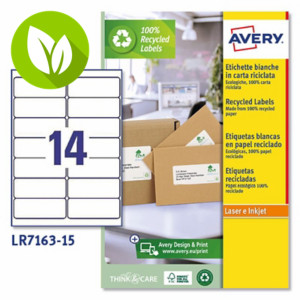 Avery (LR7163-15) Etiqueta permanente 100% reciclada, 99,1 x 38,1 mm, caja de 210 unidades, cantos redondeados, blanco Avery (LR7163-15) Etiqueta permanente 100% reciclada, 99,1 x 38,1 mm, caja de 210 unidades, cantos redondeados, blanco