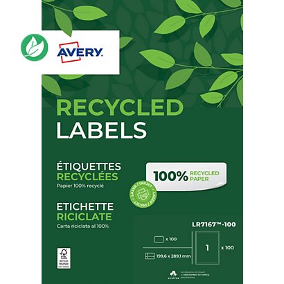 Avery LR7167 Etiquettes adresses blanches 100% recyclées 199,6 x 289,1 mm - Boîte de 100 - 1