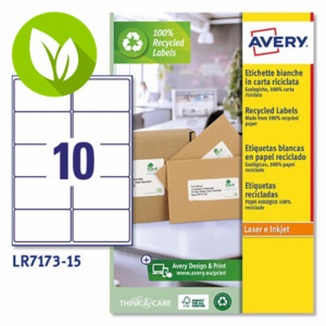 Avery (LR7173-15) Etiqueta permanente 100% reciclada, 99,1 x 57 mm, caja de 150 unidades, cantos redondeados, blanco