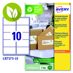 Avery (LR7173-15) Etiqueta permanente 100% reciclada, 99,1 x 57 mm, caja de 150 unidades, cantos redondeados, blanco Avery (LR7173-15) Etiqueta permanente 100% reciclada, 99,1 x 57 mm, caja de 150 unidades, cantos redondeados, blanco
