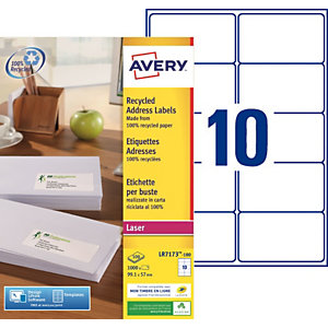 Avery LR7173 Etiquettes adresses blanches 100% recyclées 99,1 x 57 mm - Boîte de 1000