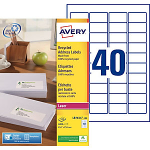 Avery LR7654 Etiquettes adresses blanches 100% recyclées 45,7 x 25,4 mm - Boîte de 4000