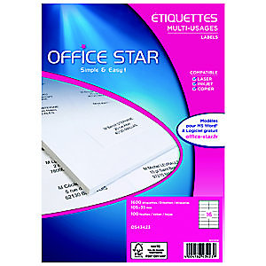 AVERY OFFICE STAR OS43423 Etiquettes écologiques multi-usages 105 x 35 mm - Boîte de 1600 - 100 Planches A4 - Blanches