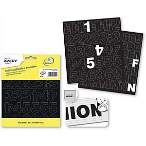 AVERY Pochette de 324 lettres adhésives Noires 75 mm AVERY Pochette de 324 lettres adhésives Noires 75 mm
