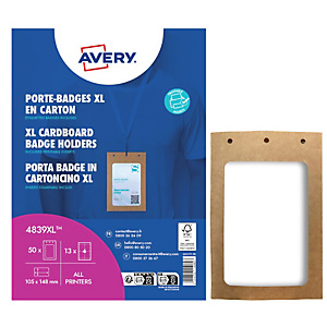 AVERY Portabadge A6 - in cartoncino plastificato - laser/inkjet - 105 x 148 mm - Conf. 50 pezzi AVERY Portabadge A6 - in cartoncino plastificato - laser/inkjet - 105 x 148 mm - Conf. 50 pezzi