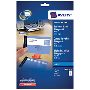 Avery Quick&Clean Tarjetas de visita a doble cara mate 260 g/m² Avery Quick&Clean Tarjetas de visita a doble cara mate 260 g/m²