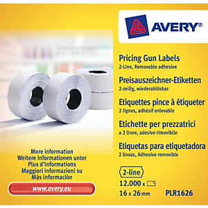Avery Rouleau d'étiquettes pour pince à étiqueter - 2 lignes - blanc - enlevable - Lot de 10 Avery Rouleau d'étiquettes pour pince à étiqueter - 2 lignes - blanc - enlevable - Lot de 10