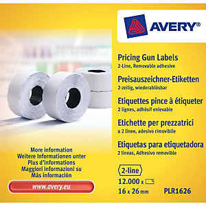 AVERY Rouleau d'étiquettes pour pince à étiqueter AVERY - 2 lignes - blanc - enlevable (paquet 10 unités)