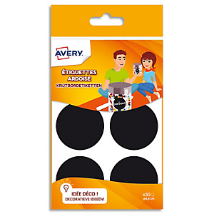 AVERY Sachet de 30 étiquettes ardoises noires diamètre 4,8cm. Pour craie ou marqueur craie AVERY Sachet de 30 étiquettes ardoises noires diamètre 4,8cm. Pour craie ou marqueur craie