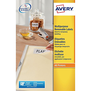 AVERY Étiquettes enlevables couleur, 17,8 x 10 mm - 25 feuilles, 270 étiquettes par feuilles A4 - Blanc AVERY Étiquettes enlevables couleur, 17,8 x 10 mm - 25 feuilles, 270 étiquettes par feuilles A4 - Blanc
