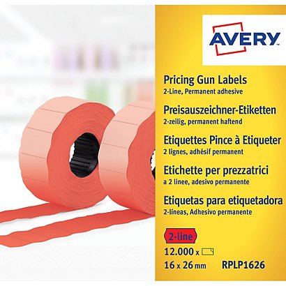 Avery Étiquettes permanentes à 2 lignes pour pistolet étiqueteur, rouge - 1