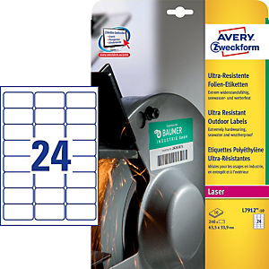 AVERY Zweckform Etichette ultra resistenti, Per stampanti laser, 63,5 x 33,9 mm, 10 fogli, 24 etichette per foglio, Bianco AVERY Zweckform Etichette ultra resistenti, Per stampanti laser, 63,5 x 33,9 mm, 10 fogli, 24 etichette per foglio, Bianco