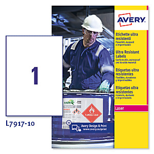 AVERY Zweckform Etiqueta de polietileno autoadhesiva resistente a la intemperie, 210 x 297 mm, 10 hojas, 1 etiqueta por hoja A4, blanco AVERY Zweckform Etiqueta de polietileno autoadhesiva resistente a la intemperie, 210 x 297 mm, 10 hojas, 1 etiqueta por hoja A4, blanco