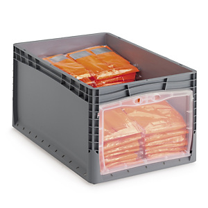 Bac gerbable norme Europe 100% recyclé à porte translucide Bac gerbable norme Europe 100% recyclé à porte translucide