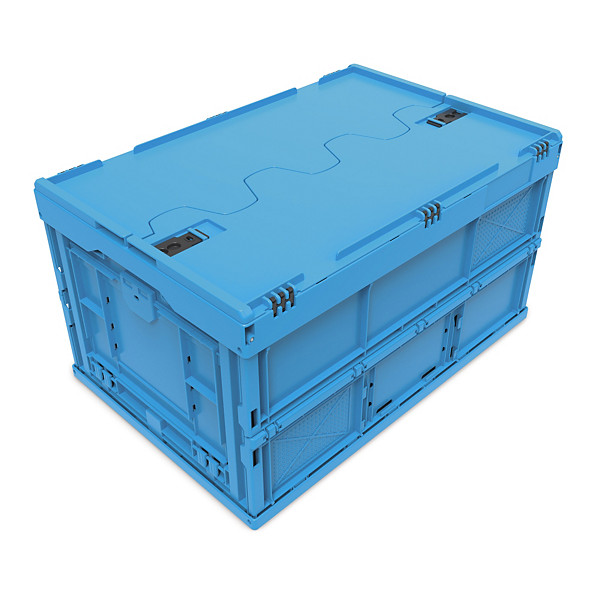 Bac plastique pliant gerbable norme EU avec ouverture frontale et couvercle 600x400x330 mm - 1