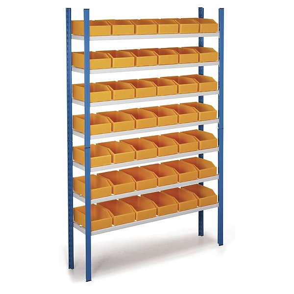 Bakkenstelling met 7 legborden + 50 blauwe bakken 280x180x105mm - 2