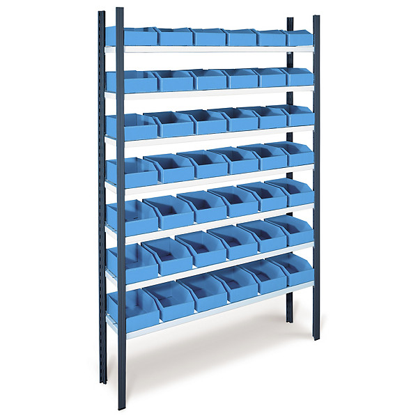 Bakkenstelling met 7 legborden + 50 blauwe bakken 280x180x105mm - 1