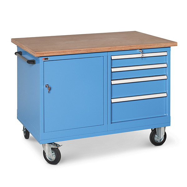 Banco da lavoro monoblocco con ruote anta e cassettiera - 1