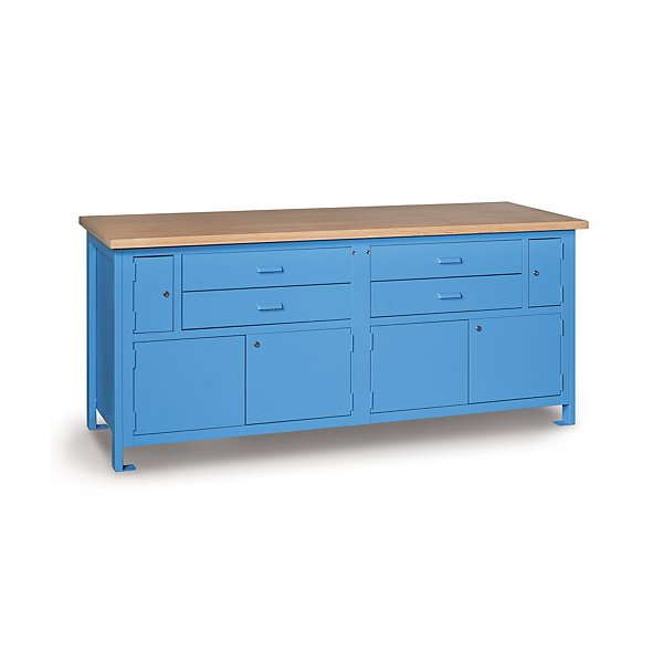 Banco da lavoro pannellato piano in legno con 2 cassetti e 2 ante 100 x 70 x 88,5 cm serie MG - 3